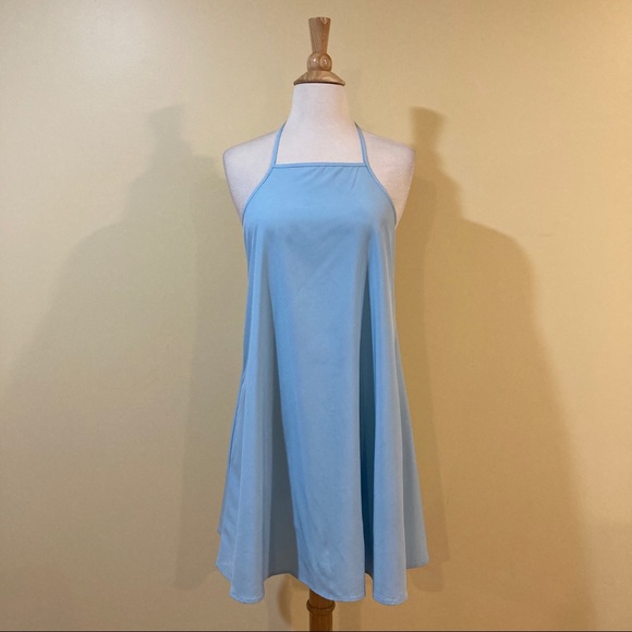 Strappy Open Back Halter A Line Slip Dress Baby Blue - Picture 3 of 9